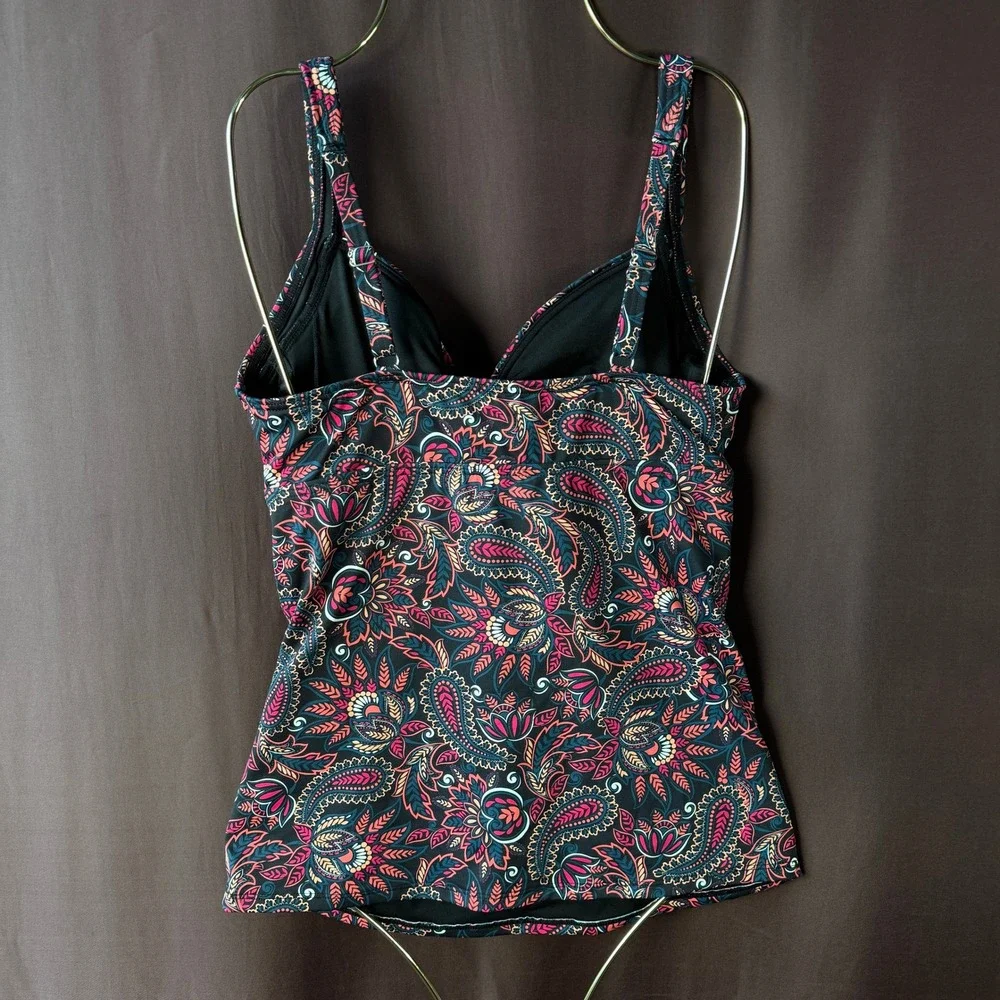 Lands' End Women's 2 V-Neck Wrap Underwire Tankini Swimsuit Top Paisley Floral P